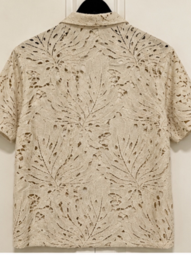 Dandy Del Mar Ivory Crochet Lace Button Up Resort Shirt Size L Nwt — image 2 of 2